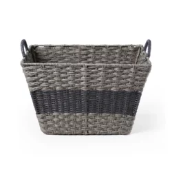 Saddle River Gray Stripe Tapered Faux Wicker Storage Bin 3-piece Set -US Storage Furniture Sales Store 5925011 ALT3