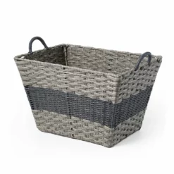 Saddle River Gray Stripe Tapered Faux Wicker Storage Bin 3-piece Set -US Storage Furniture Sales Store 5925011 ALT4
