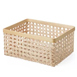 Saddle River Rectangular Natural Open Weave Cane Bamboo Rim Storage Bin 2-piece Set -US Storage Furniture Sales Store 5925015 ALT3