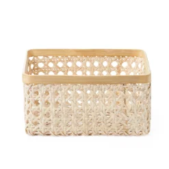 Saddle River Rectangular Natural Open Weave Cane Bamboo Rim Storage Bin 2-piece Set -US Storage Furniture Sales Store 5925015 ALT4