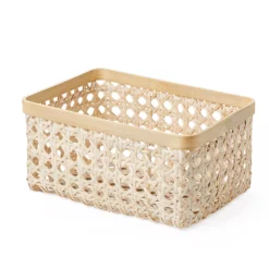 Saddle River Rectangular Natural Open Weave Cane Bamboo Rim Storage Bin 2-piece Set -US Storage Furniture Sales Store 5925015 ALT5