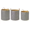 Saddle River Faux Leather Handle Round Checker Palm Leaf Basket 3-piece Set