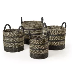 Saddle River Black Seagrass & Raffia Basket 4-piece Set