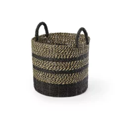 Saddle River Black Seagrass & Raffia Basket 4-piece Set -US Storage Furniture Sales Store 5925018 ALT3