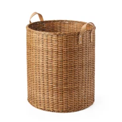 Saddle River Faux Leather Handle Round Rattan Bin 2-piece Set -US Storage Furniture Sales Store 5925020 ALT3