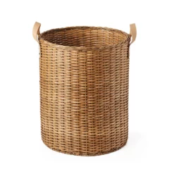 Saddle River Faux Leather Handle Round Rattan Bin 2-piece Set -US Storage Furniture Sales Store 5925020 ALT4