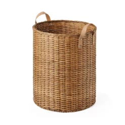 Saddle River Faux Leather Handle Round Rattan Bin 2-piece Set -US Storage Furniture Sales Store 5925020 ALT5