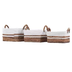 Saddle River Rectangular Dark Banana & White Raffia Rope Basket 3-piece Set
