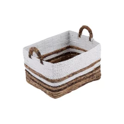 Saddle River Rectangular Dark Banana & White Raffia Rope Basket 3-piece Set -US Storage Furniture Sales Store 5925022 ALT4
