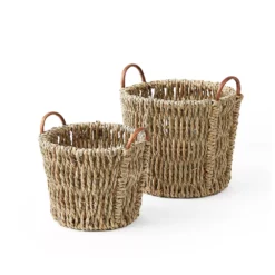 Saddle River Rattan Ear Handle Chunky Seagrass Basket 2-piece Set -US Storage Furniture Sales Store 5925024 ALT2