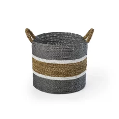 Saddle River Gray Seagrass & Raffia Basket 3-piece Set 8 Saddle River Gray Seagrass & Raffia Basket 3-piece Set -US Storage Furniture Sales Store 5925025 ALT2