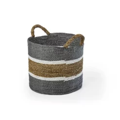 Saddle River Gray Seagrass & Raffia Basket 3-piece Set 9 Saddle River Gray Seagrass & Raffia Basket 3-piece Set -US Storage Furniture Sales Store 5925025 ALT3