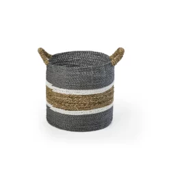 Saddle River Gray Seagrass & Raffia Basket 3-piece Set 10 Saddle River Gray Seagrass & Raffia Basket 3-piece Set -US Storage Furniture Sales Store 5925025 ALT4