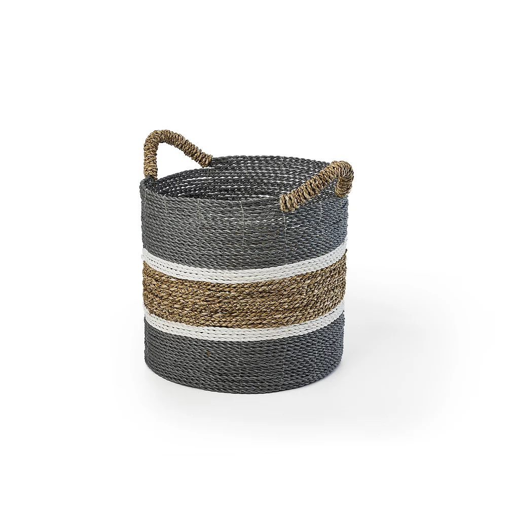 Saddle River Gray Seagrass & Raffia Basket 3-piece Set 6 Saddle River Gray Seagrass & Raffia Basket 3-piece Set - Image 6
