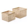 Saddle River Square Natural Open Weave Cane & Bamboo Rim Bin 2-piece Set