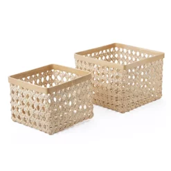 Saddle River Square Natural Open Weave Cane & Bamboo Rim Bin 2-piece Set