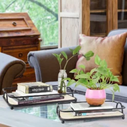 Stonebriar Collection Decorative Rectangular Tray Table Decor 2-piece Set -US Storage Furniture Sales Store 6005797 ALT3