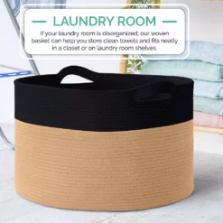 Ornavo Home Extra Large Round Cotton Rope Storage Basket Laundry Hamper With Handles -US Storage Furniture Sales Store 6069472 ALT3