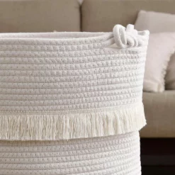 Ornavo Home Medium Round Woven Cotton Rope Boho Tassels Storage Basket -US Storage Furniture Sales Store 6069492 ALT2