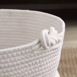 Ornavo Home Medium Round Woven Cotton Rope Boho Tassels Storage Basket -US Storage Furniture Sales Store 6069492 ALT3