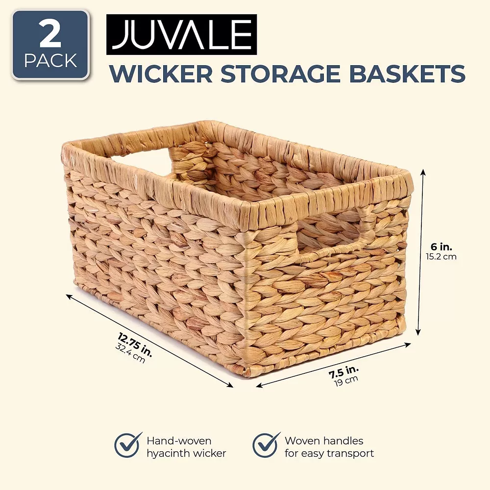 Hand Woven Rectangular Wicker Baskets (2 Pack) 2 Hand Woven Rectangular Wicker Baskets (2 Pack) - Image 2
