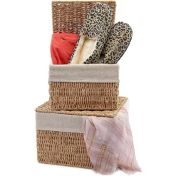 Woven Storage Baskets With Lid And Removable Liner (2 Sizes, 2 Pack)