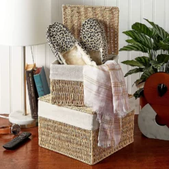 Woven Storage Baskets With Lid And Removable Liner (2 Sizes, 2 Pack) -US Storage Furniture Sales Store 6096235 ALT2