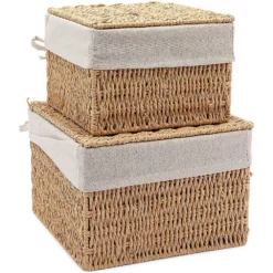 Woven Storage Baskets With Lid And Removable Liner (2 Sizes, 2 Pack) -US Storage Furniture Sales Store 6096235 ALT3