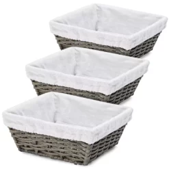 Farmlyn Creek Square Wicker Storage Baskets With Liners (9 X 9 X 3.5 Inches, 3 Pack)