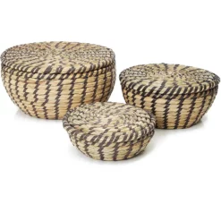 Seagrass Storage Baskets, Woven Baskets In 3 Sizes With Lids (3 Piece Set)