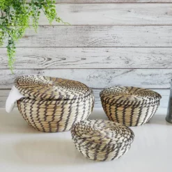 Seagrass Storage Baskets, Woven Baskets In 3 Sizes With Lids (3 Piece Set) -US Storage Furniture Sales Store 6096479 ALT2