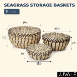Seagrass Storage Baskets, Woven Baskets In 3 Sizes With Lids (3 Piece Set) -US Storage Furniture Sales Store 6096479 ALT3