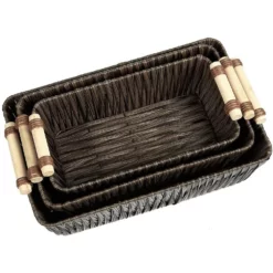 Wicker Basket, Woven Storage Baskets With Light Wooden Handles (Brown, 3 Pieces) -US Storage Furniture Sales Store 6096534 ALT2
