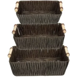 Wicker Basket, Woven Storage Baskets With Light Wooden Handles (Brown, 3 Pieces) -US Storage Furniture Sales Store 6096534 ALT3