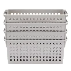 Grey Plastic Baskets With Handles For Bathroom, Laundry Room, Closet Organization (4 Pack) -US Storage Furniture Sales Store 6096550 ALT3