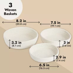 3-Piece Small Cotton Rope Woven Storage Basket Set, White Nesting Bins For Organizing Shelves, Montessori Classroom (3 Sizes) -US Storage Furniture Sales Store 6096567 ALT3