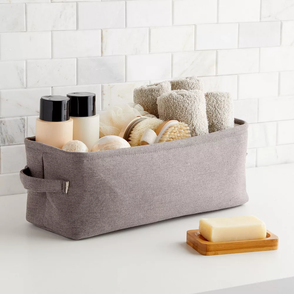 Juvale Grey Fabric Bathroom Storage Bin (16 X 6 X 5.5 Inches) 2 Juvale Grey Fabric Bathroom Storage Bin (16 X 6 X 5.5 Inches) - Image 2