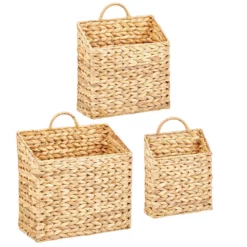 MDesign Woven Water Hyacinth Hanging Wall Storage Basket - Set Of 3, Natural