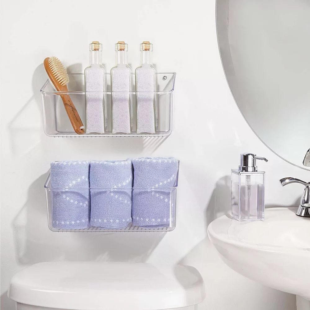 MDesign Wall Mount Plastic Home Storage Organizer Basket Bin Tray, Large - Clear 2 MDesign Wall Mount Plastic Home Storage Organizer Basket Bin Tray, Large - Clear - Image 2