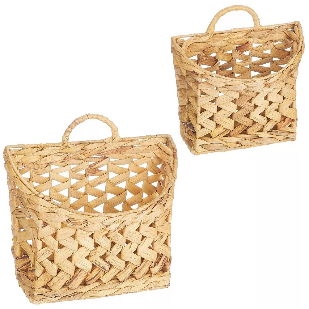 MDesign Woven Water Hyacinth Hanging Wall Storage Basket - Set Of 2 - Natural 1 MDesign Woven Water Hyacinth Hanging Wall Storage Basket - Set Of 2 - Natural