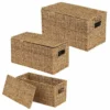 MDesign Woven Seagrass Home Storage Basket With Lid, Set Of 3