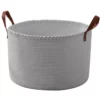 Extra Large Round Cotton Rope Storage Basket Laundry Hamper With Leather Handles