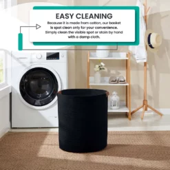 Large Cotton Rope Laundry Hamper Woven Basket With Leather Handles -US Storage Furniture Sales Store 6131963 ALT2