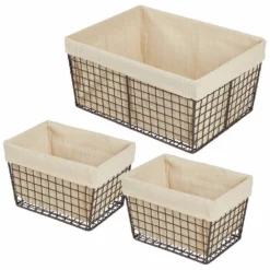MDesign Metal Household Storage Basket With Fabric Liner - Set Of 3