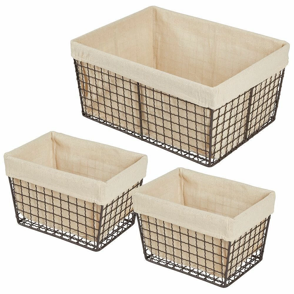MDesign Metal Household Storage Basket With Fabric Liner - Set Of 3 1 MDesign Metal Household Storage Basket With Fabric Liner - Set Of 3