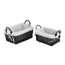 Cheung's Home Indoor Decorative Willow Baskets With Fabric Liners - Large, Set Of 2, Black