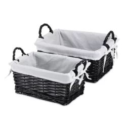 Cheung's Home Indoor Decorative Willow Baskets With Fabric Liners - Large, Set Of 2, Black -US Storage Furniture Sales Store 6144578 ALT2