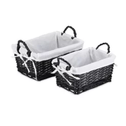 Cheung's Home Indoor Decorative Willow Baskets With Fabric Liners - Large, Set Of 2, Black -US Storage Furniture Sales Store 6144578 ALT3