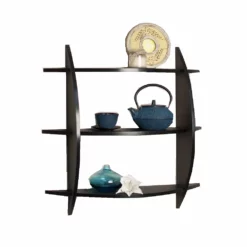 Benzara DunaWest Danya B Three Tier Half Moon Shelf Unit In Black