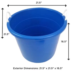 Homz 18 Gal Plastic Open Storage Round Utility Tub With Handles, Blue (2 Pack) -US Storage Furniture Sales Store 6168086 ALT3